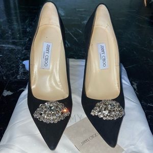 Abel black/crystal suede JImmy choo made in Italy pumps Authentic